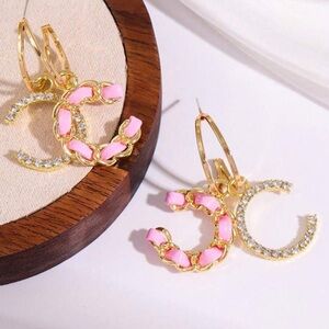 Fashion Pink and Gold Hoop Earrings